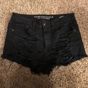 American Eagle black denim distressed shorts